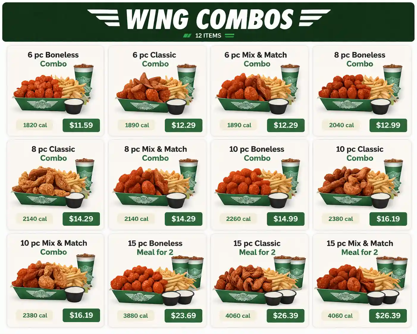 Wingstop wing combos menu