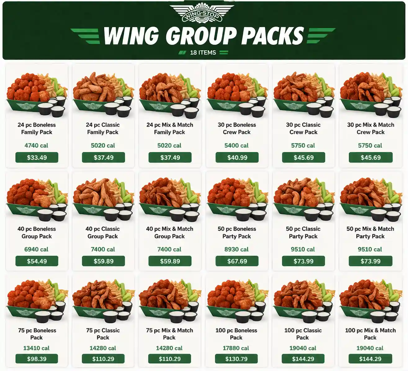 wingstop group pack menu